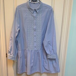 Zara XL Drop Waist Chambray Embroidered Trim Dress - great if short-waisted